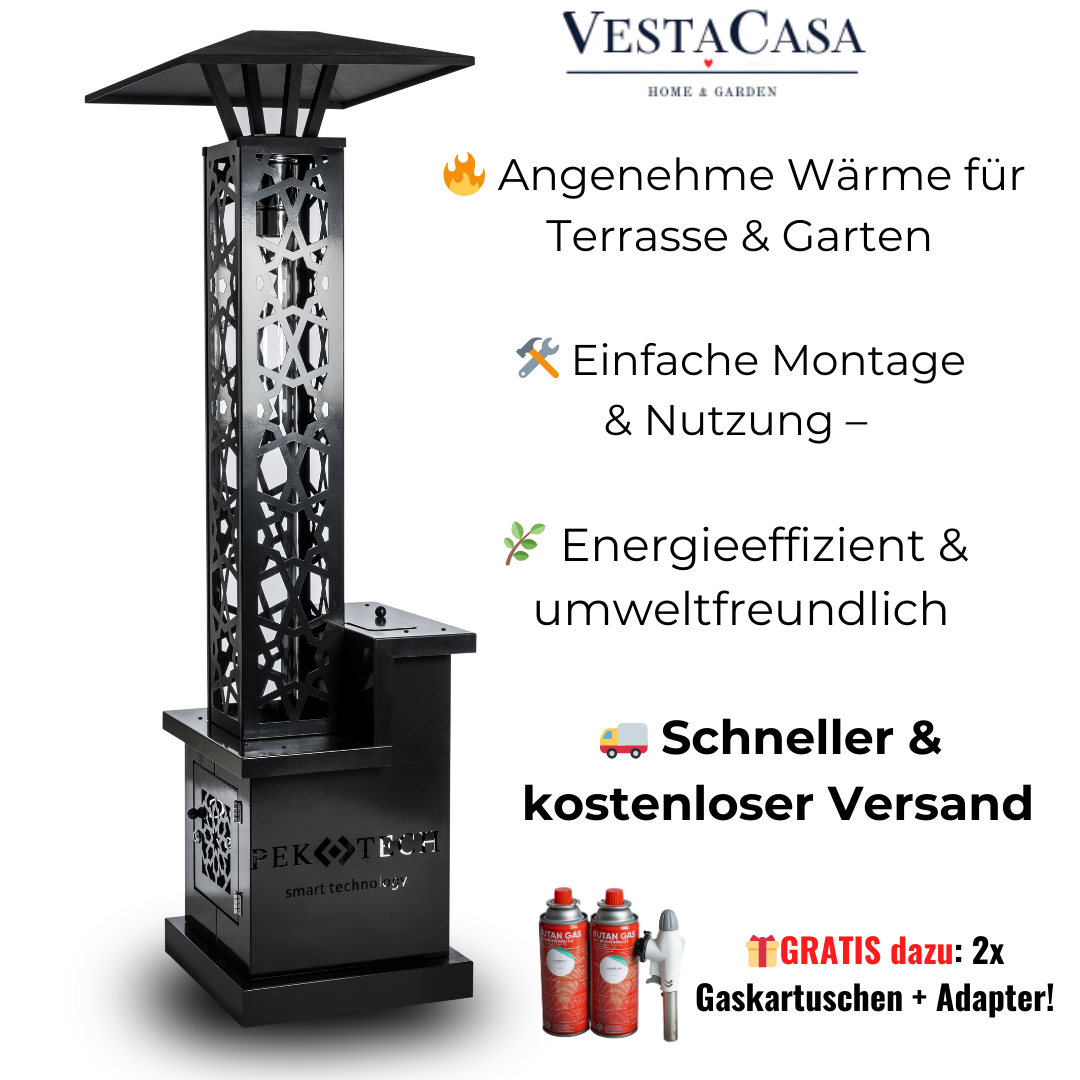 🔥 Pektech Peluxe Black – Designer Pellet-Heizpilz für Terrasse, Garten & Events